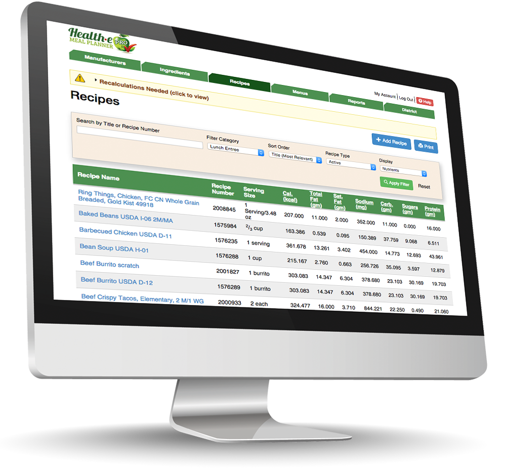 Health-e Meal Planner tablet screenshot