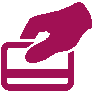 Credit card and hand magenta icon