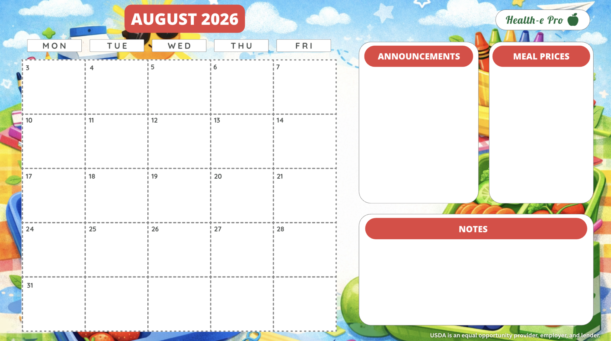 Google Slides Calendar Templates for School Nutrition Programs